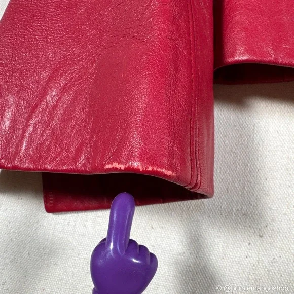 VINTAGE BCBG Max Azria Y2K Cherry Red Leather Jacket | Fitted Moto | Women's M - Picture 12 of 13